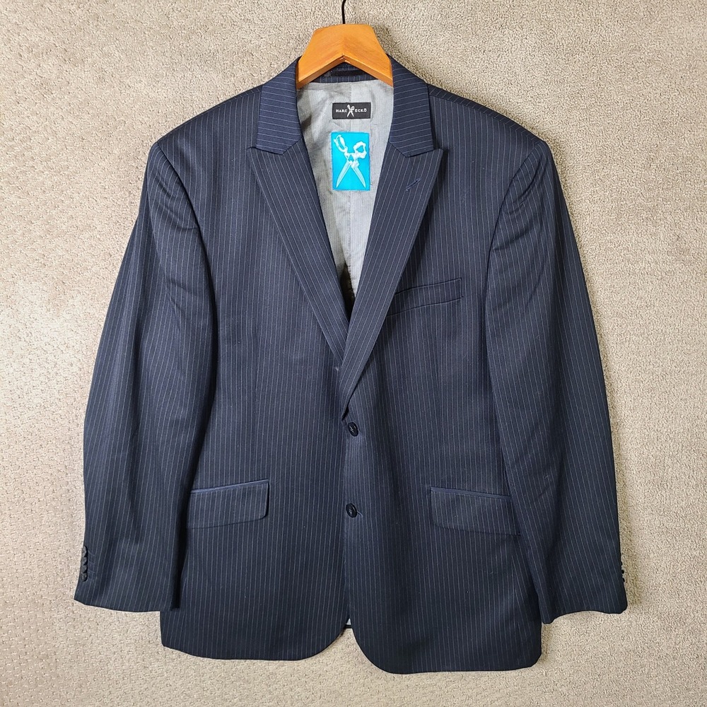Marc Ecko Jacket Mens 44R Blue Striped Blazer Peak Lapels Poly Blend Suit Coat